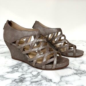 Eileen Fisher Metallic Taupe Strappy Wedge Sandals